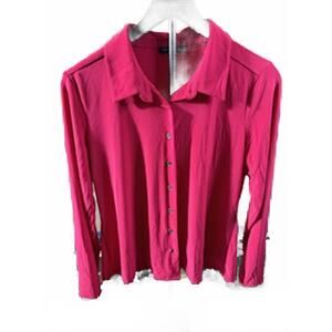 Tommy Hilfiger Women's Long Sleeve Button-Up Blouse - Pink,‎ Large
